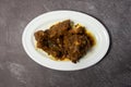 Mutton Bhuna karahi korma masala rogan josh vindloo served in dish isolated on background top view of bangladesh food