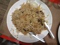 Mutton biriyani in a white plate. Royalty Free Stock Photo