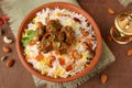 Mutton biryani Chicken biryani Spicy Indian Malabar biryani Hyderabadi biryani Royalty Free Stock Photo