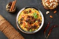 Mutton biryani Chicken biryani Spicy Indian Malabar biryani Hyderabadi biryani Royalty Free Stock Photo