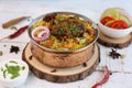 Mutton biryani Chicken biryani Spicy Indian Malabar biryani Hyderabadi biryani Royalty Free Stock Photo