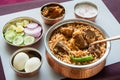Mutton biryani with traditional sides Royalty Free Stock Photo