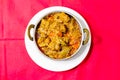 mutton karahi, Indian Lamb Curry, mutton bhuna masala served in karahi top view of pakistani food