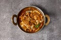 Mutton karahi, vindaloo, rogan josh, bhuna, korma masala gravy served in dish isolated on background top view of bangladesh food