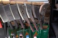 Mutton knives hanging for sale in the market