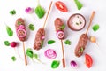 Mutton Lula Kebab on skewers. Caucasian cuisine meal