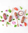 Mutton Lula Kebab on skewers. Caucasian cuisine meal