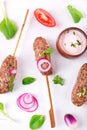 Mutton Lula Kebab on skewers. Caucasian cuisine meal