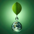 Mutual Earth in water drop reflection under a combination of two leaves Royalty Free Stock Photo