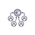 mutual fund line icon with euro, vector