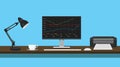 Mutual funds data graph in monitor desk with lamp printer