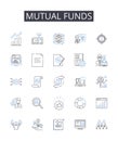 mutual funds line icons collection. Equity funds, Bond funds, Growth funds, Income funds, Index funds, Asset classes