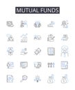 mutual funds line icons collection. Equity funds, Bond funds, Growth funds, Income funds, Index funds, Asset classes