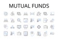 mutual funds line icons collection. Equity funds, Bond funds, Growth funds, Income funds, Index funds, Asset classes