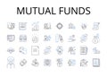 mutual funds line icons collection. Equity funds, Bond funds, Growth funds, Income funds, Index funds, Asset classes