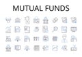 mutual funds line icons collection. Equity funds, Bond funds, Growth funds, Income funds, Index funds, Asset classes