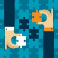 Mutually beneficial cooperation vector concept with jigsaw puzzle in flat style