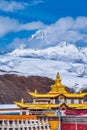 Tibetan temple under the snow mountain