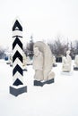 Muzeon sculpture park in Moscow in winter. Royalty Free Stock Photo