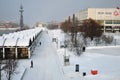 Muzeon sculpture park in Moscow in winter.