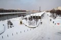 Muzeon sculpture park in Moscow in winter. Royalty Free Stock Photo