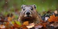 Muzzle Of Beaver In Autumn Pond In The Forest Royalty Free Stock Photo