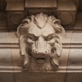Muzzle ferocious lion carved in stone Royalty Free Stock Photo