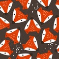 Colorful seamless pattern with muzzles of foxes. Decorative cute background with funny animals