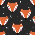 Muzzle of foxes, stars, colorful seamless pattern