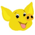 Muzzle of a joyful pig in yellow, painted with squares, pixels. Vector illustration
