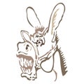 The muzzle of a laughing donkey is drawn in brown with various lines in a flat style. The design is suitable for animal logo