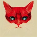 The muzzle of a red green-eyed drawn cat. Stylized cat portrait. AI-generated Royalty Free Stock Photo