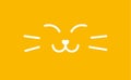 Muzzle sleeping cat banner. Satisfied sweet kitty line style logo template. Smiley cat vector illustration on yellow