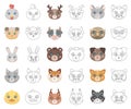 Muzzles of animals cartoon,outline icons in set collection for design. Wild and domestic animals vector symbol stock web Royalty Free Stock Photo