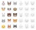 Muzzles of animals cartoon,outline icons in set collection for design. Wild and domestic animals vector symbol stock web Royalty Free Stock Photo