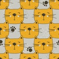 Muzzles of cats, decorative cute background. Colorful seamless pattern with animals