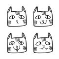 Muzzles of cats with different emotions. Vector illustration in Doodle style. Royalty Free Stock Photo