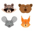 Muzzles of forest animals in cartoon style. Vector