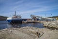 Mv Falknes arrivals Bakke harbor to load gravel Royalty Free Stock Photo