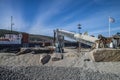 Mv Falknes load gravel at Bakke harbor Royalty Free Stock Photo