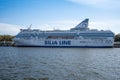 MV Silja Serenade, operated by Silja Line, moored at the port of Helsinki due to COVID-19 travel restrictions