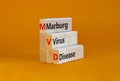 MVD, Masrburg virus disease symbol. Concept words MVD, Masrburg virus disease on wooden blocks on a beautiful orange background.