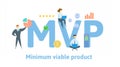 MVP, Minimum Viable Product or Most Valuable Player. Concept with keywords, people and icons. Flat vector illustration