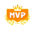 MVP - Most Valuable Player Award. Golden Crown and Laurel on Shiny Orange Badge Proclaiming Royalty Free Stock Photo