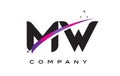 MW M W Black Letter Logo Design with Purple Magenta Swoosh