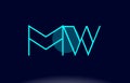 mw m w blue line circle alphabet letter logo icon template vector design