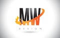 MW M W Letter Logo with Fire Flames Design and Orange Swoosh.