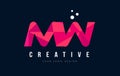 MW M W Letter Logo with Purple Low Poly Pink Triangles Concept