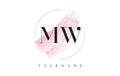 MW M W Watercolor Letter Logo Design with Circular Brush Pattern