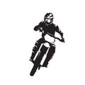 MX racing, motocross rider, isolated vector silhouette, front view. Ink drawing Royalty Free Stock Photo